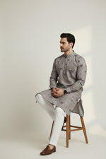 Veshbhoshaa Men's Grey Elephant Motif Sequence Kurta Pajama Set