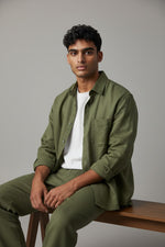Bluebird Men's Green Linen Tencil Shirt