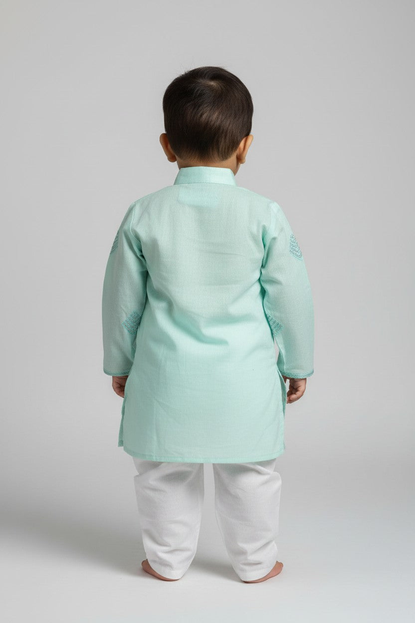 Veshbhoshaa Kid's Blue Geometric Sequence Kurta Pajama Set