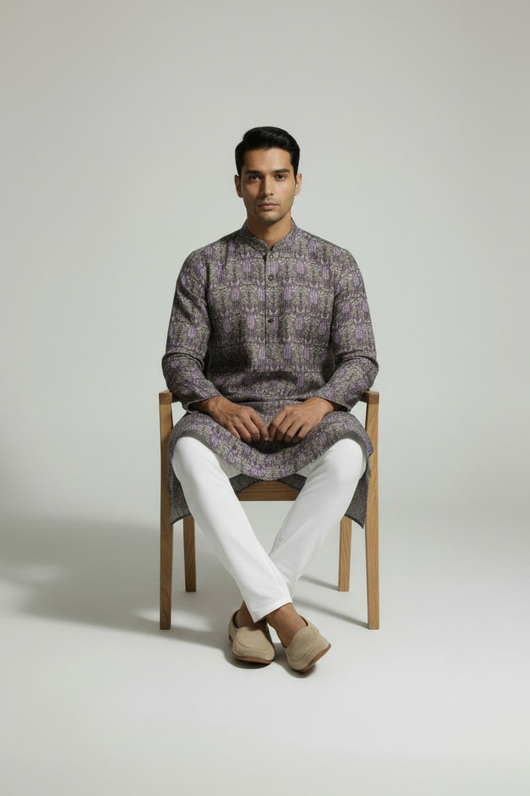 Veshbhoshaa Men's Lavender Printed Sequence Kurta Pajama Set