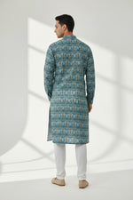 Veshbhoshaa Men's Blue Printed Sequence Kurta Pajama Set