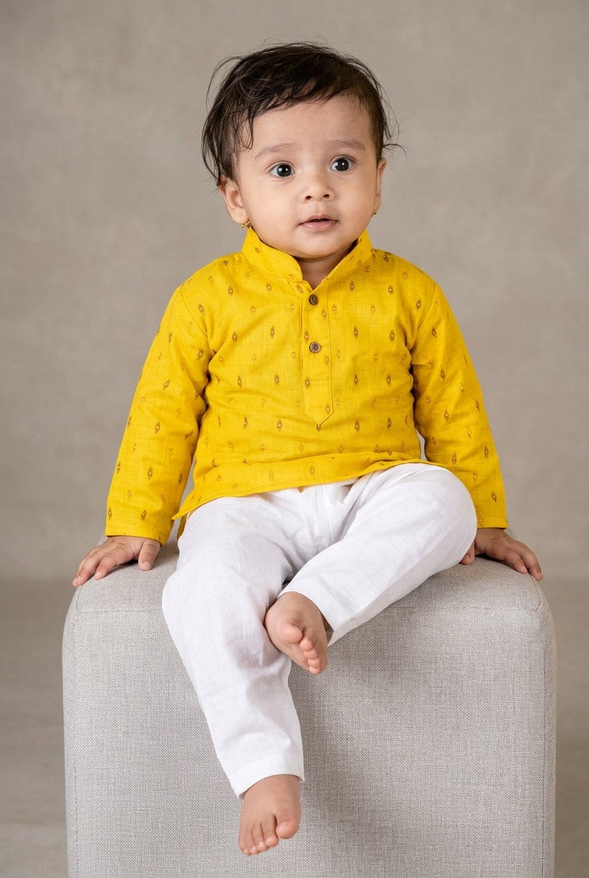 Veshbhoshaa Kid's Yellow Kurta Pajama Set