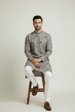 Veshbhoshaa Men's Grey Elephant Motif Sequence Kurta Pajama Set