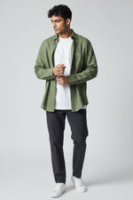 Bluebird Men's Green Linen Tencil Shirt