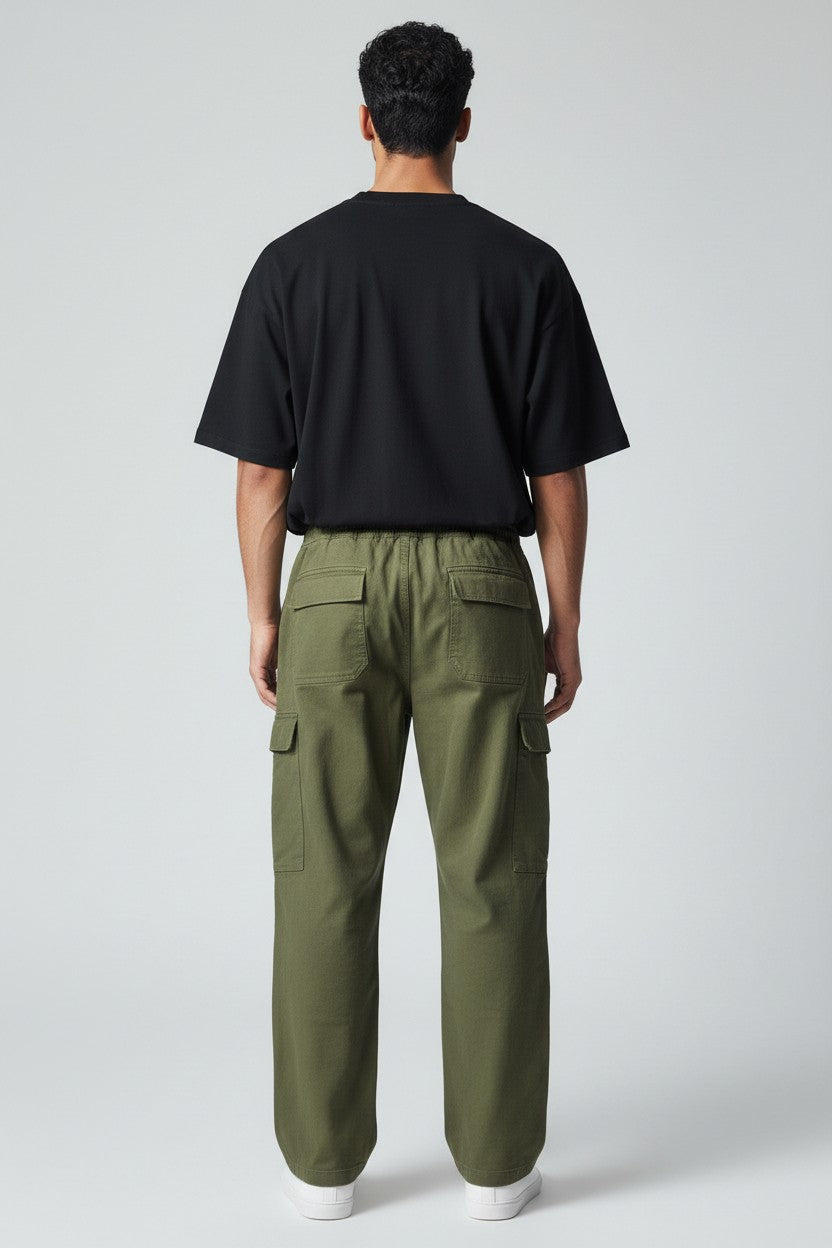 Bluebird Men's Army Green Loose Fit Cargo Pants