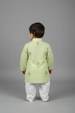 Veshbhoshaa Kid's Green Geometric Sequence Kurta Pajama Set