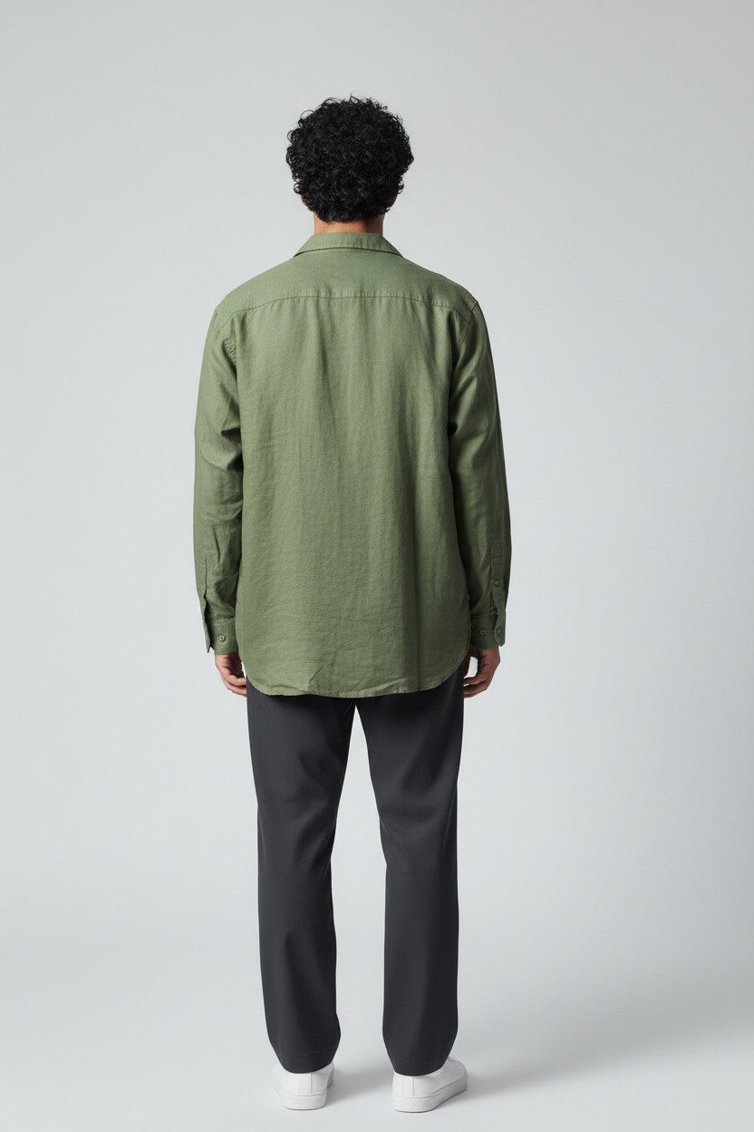 Bluebird Men's Green Linen Tencil Shirt
