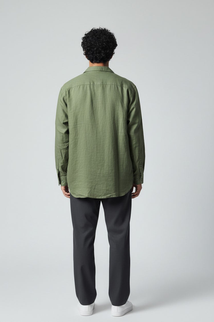 Bluebird Men's Green Linen Tencil Shirt
