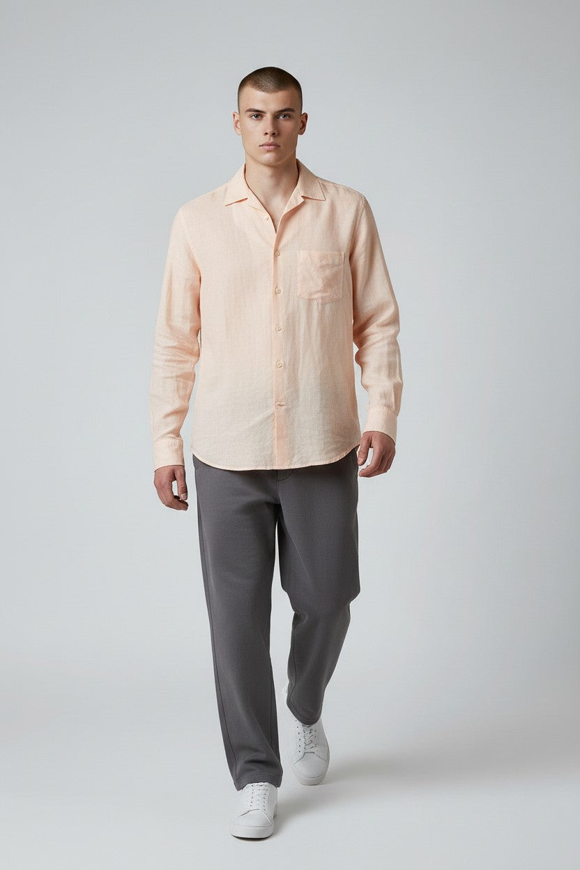 Bluebird Men's Peach Linen Tencil Shirt