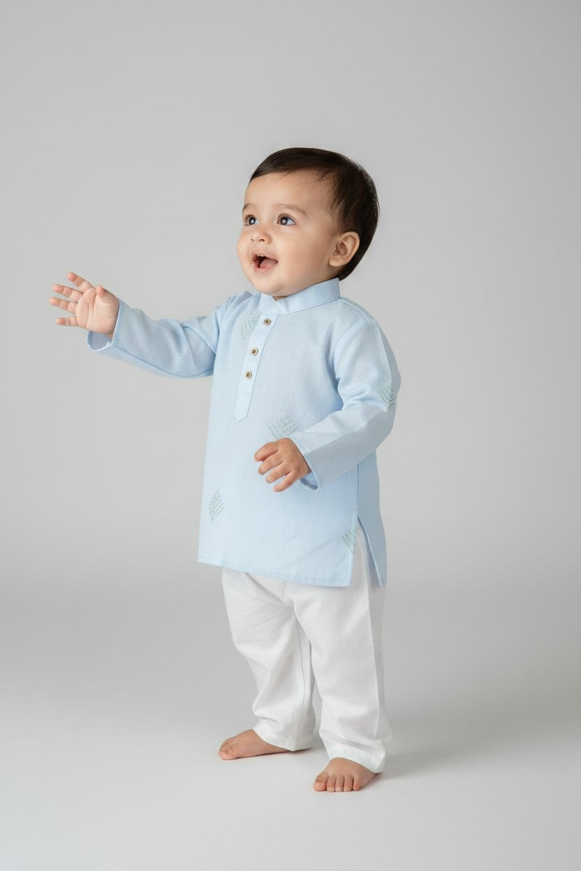 Veshbhoshaa Kid's Sky Blue Geometric Sequence Kurta Pajama Set