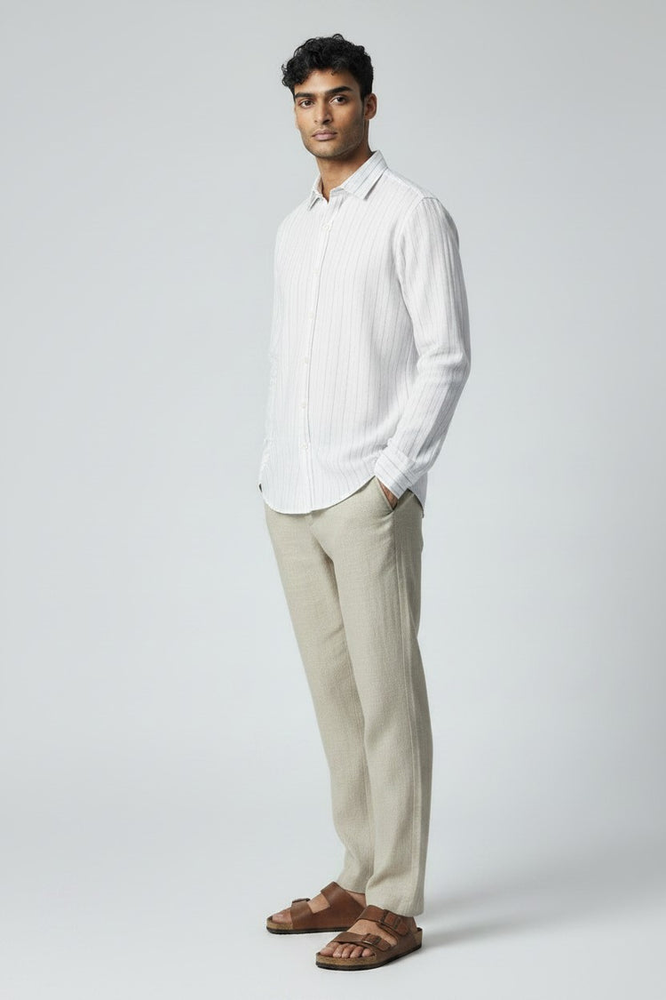 Bluebird Men's White Lines Cotton Blend Shirt