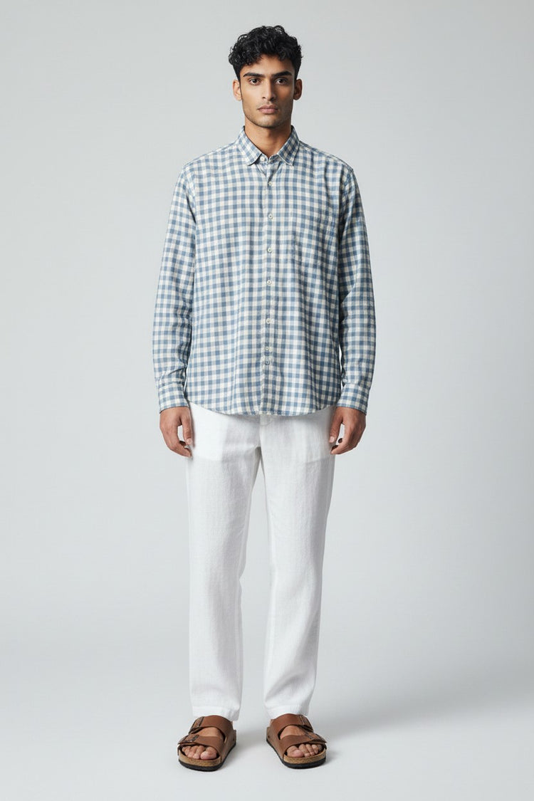 Bluebird Men's Blue Checks Cotton Blend Shirt