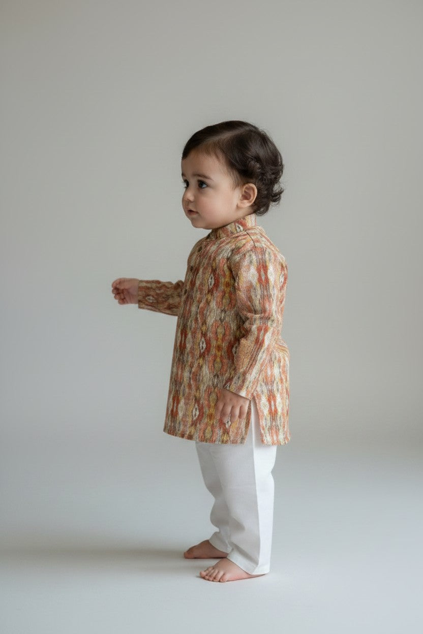 Veshbhoshaa Kid's Orange Multicolour sequence Pajama Set