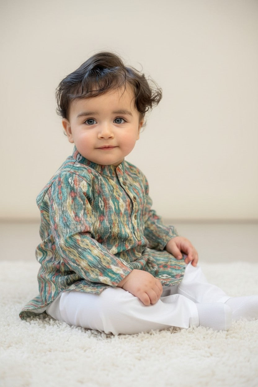 Veshbhoshaa Kid's Green Multicolour sequence Pajama Set