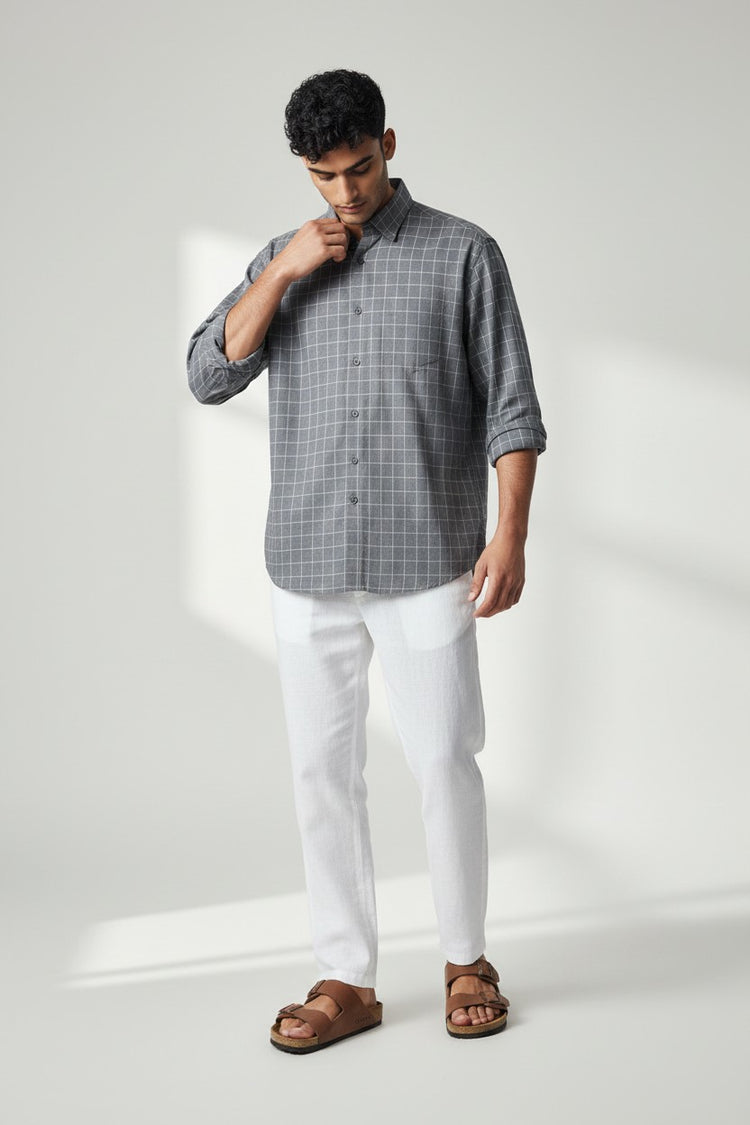 Bluebird Men's Grey Check Cotton Blend Shirt