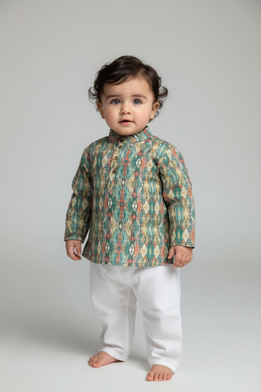 Veshbhoshaa Kid's Green Multicolour sequence Pajama Set