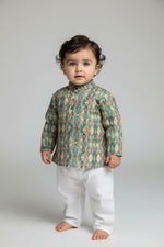 Veshbhoshaa Kid's Green Multicolour sequence Pajama Set