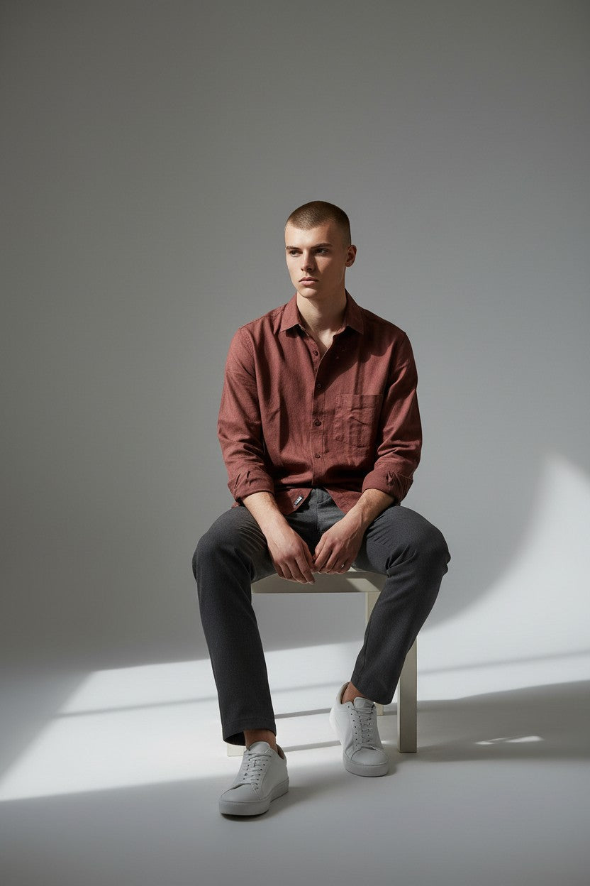 Bluebird Men's Dark Brown Linen Tencil Shirt