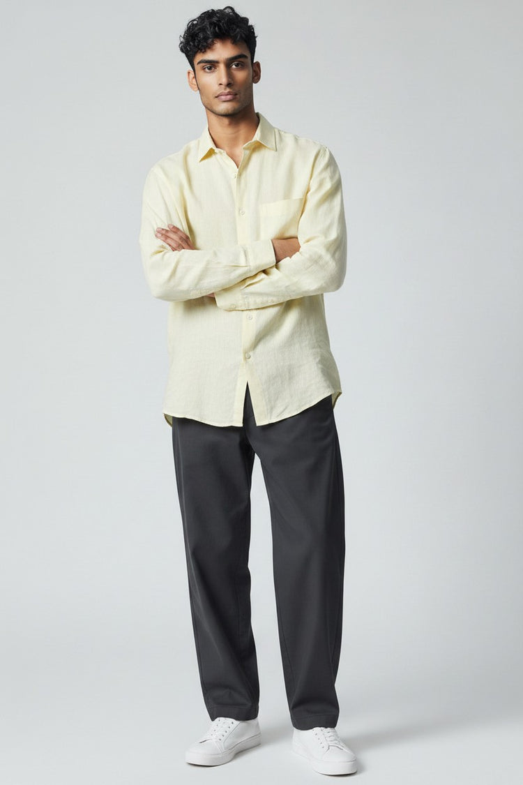 Bluebird Men's Pale Yellow Linen Tencil Shirt