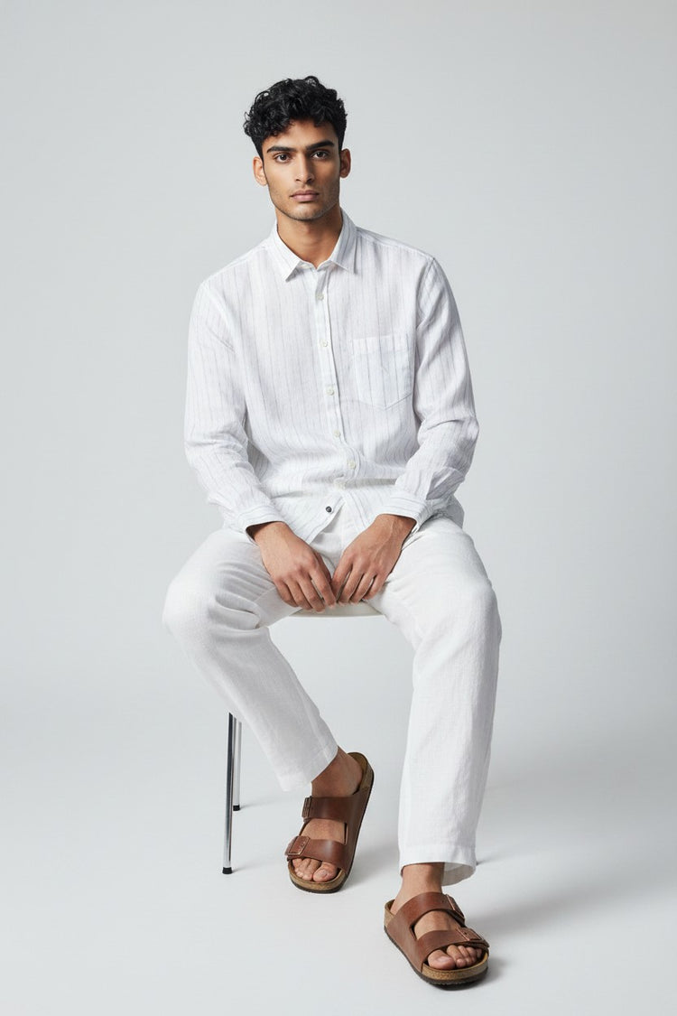 Bluebird Men's White Lines Cotton Blend Shirt