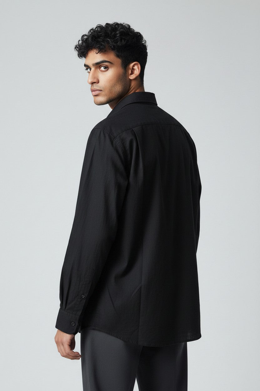 Bluebird Men's Black Linen Tencil Shirt