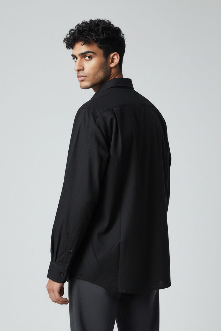 Bluebird Men's Black Linen Tencil Shirt
