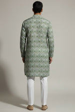Veshbhoshaa Men's Green Printed Sequence Kurta Pajama Set