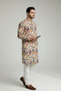 Veshbhoshaa Men's White Multicolour Printed Sequence Kurta Pajama Set