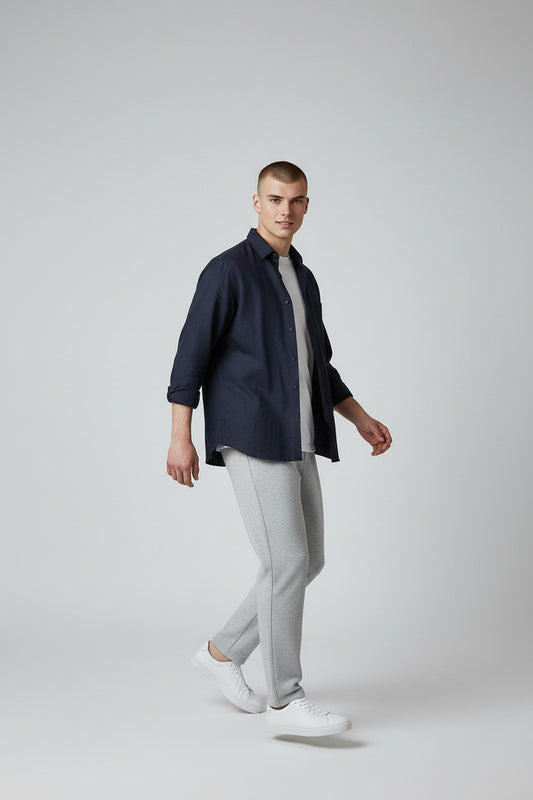 Bluebird Men's Dark Blue Linen Tencil Shirt