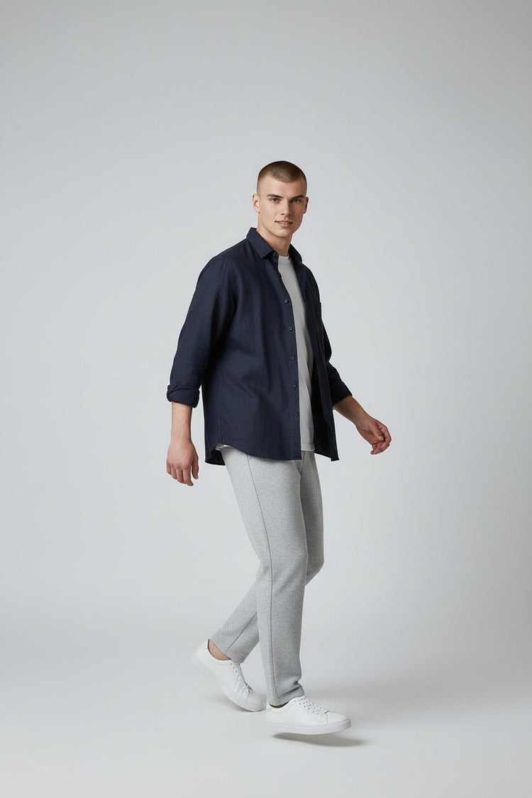 Bluebird Men's Dark Blue Linen Tencil Shirt