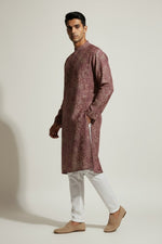 Veshbhoshaa Men's Red Geometric Sequence Kurta Pajama Set
