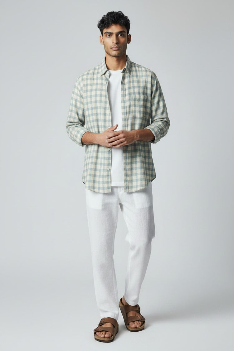 Bluebird Men's Sky Blue Checks Cotton Blend Shirt