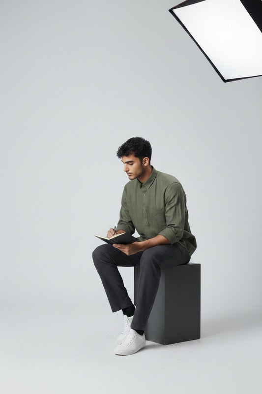 Bluebird Mens Olive Green Linen & Tencil Shirt