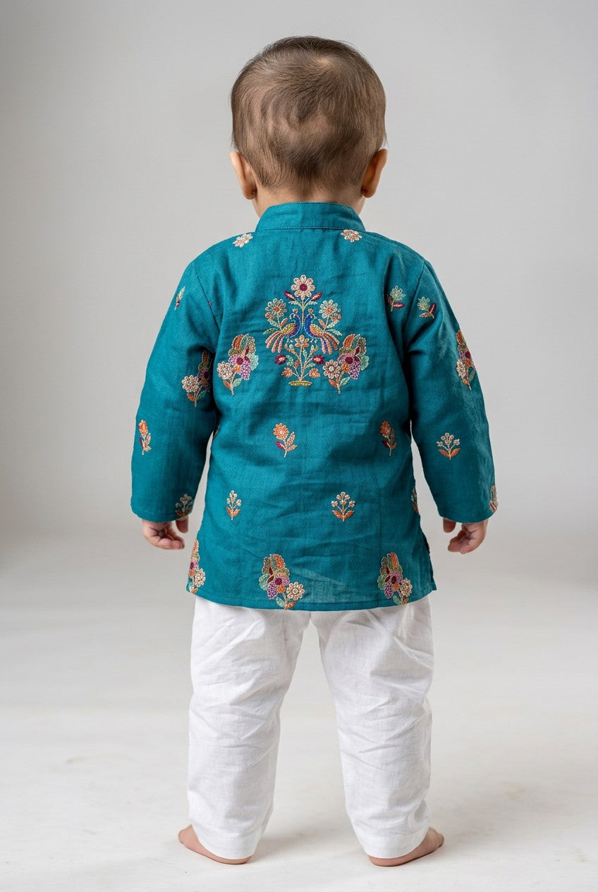 Veshbhoshaa Kid's Teal Kurta Pajama Set
