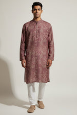 Veshbhoshaa Men's Red Geometric Sequence Kurta Pajama Set