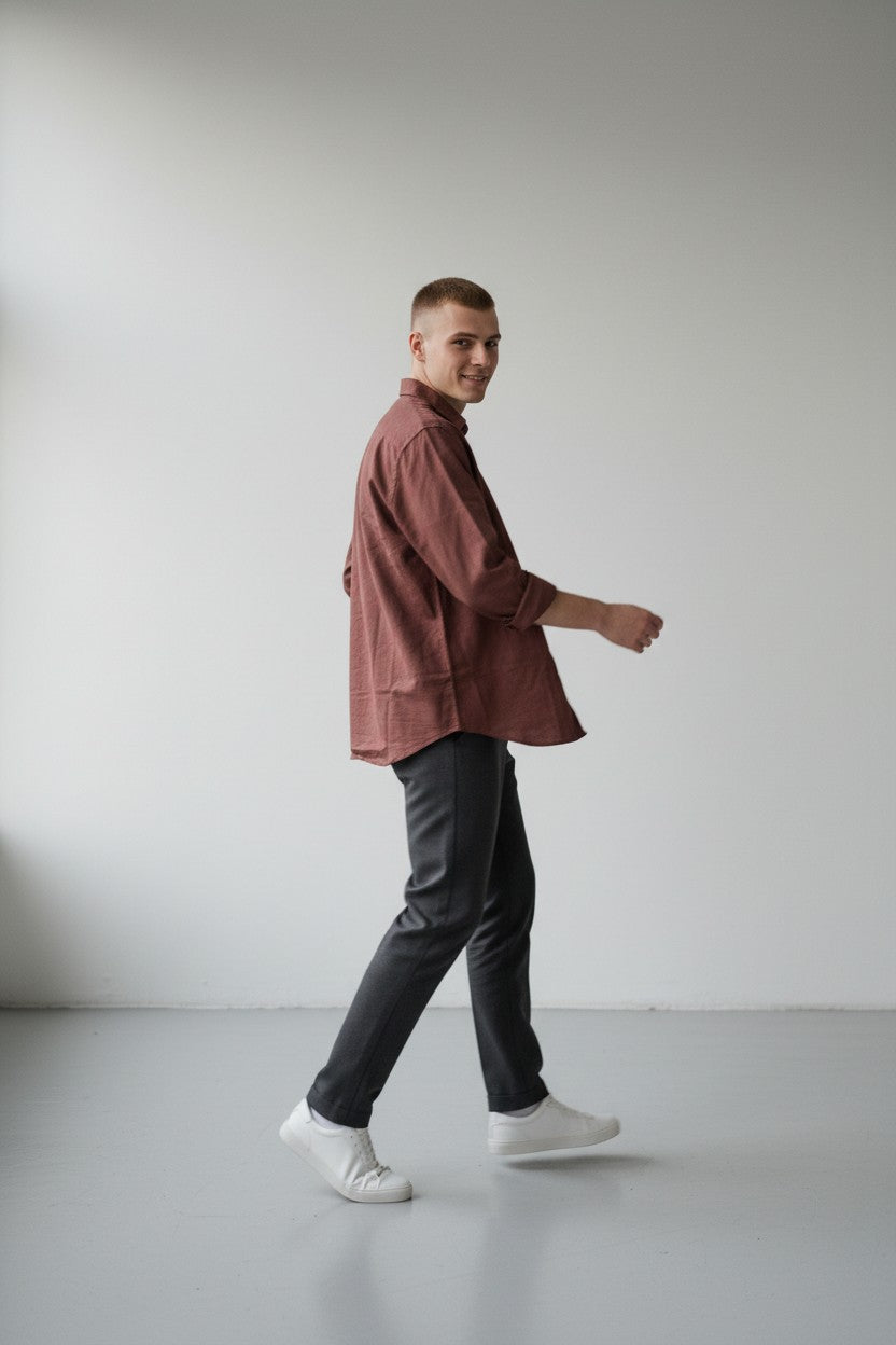 Bluebird Men's Dark Brown Linen Tencil Shirt