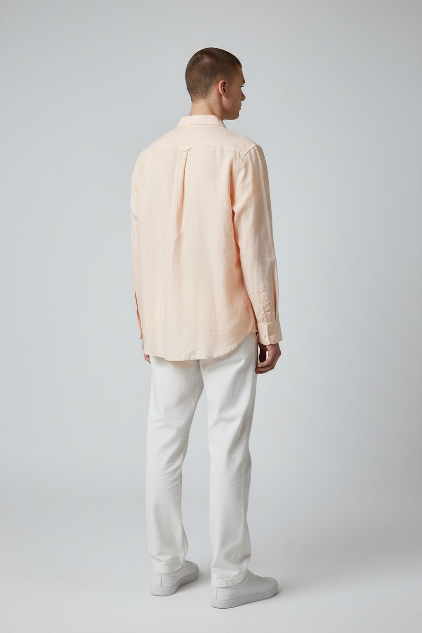 Bluebird Men's Peach Linen Tencil Shirt