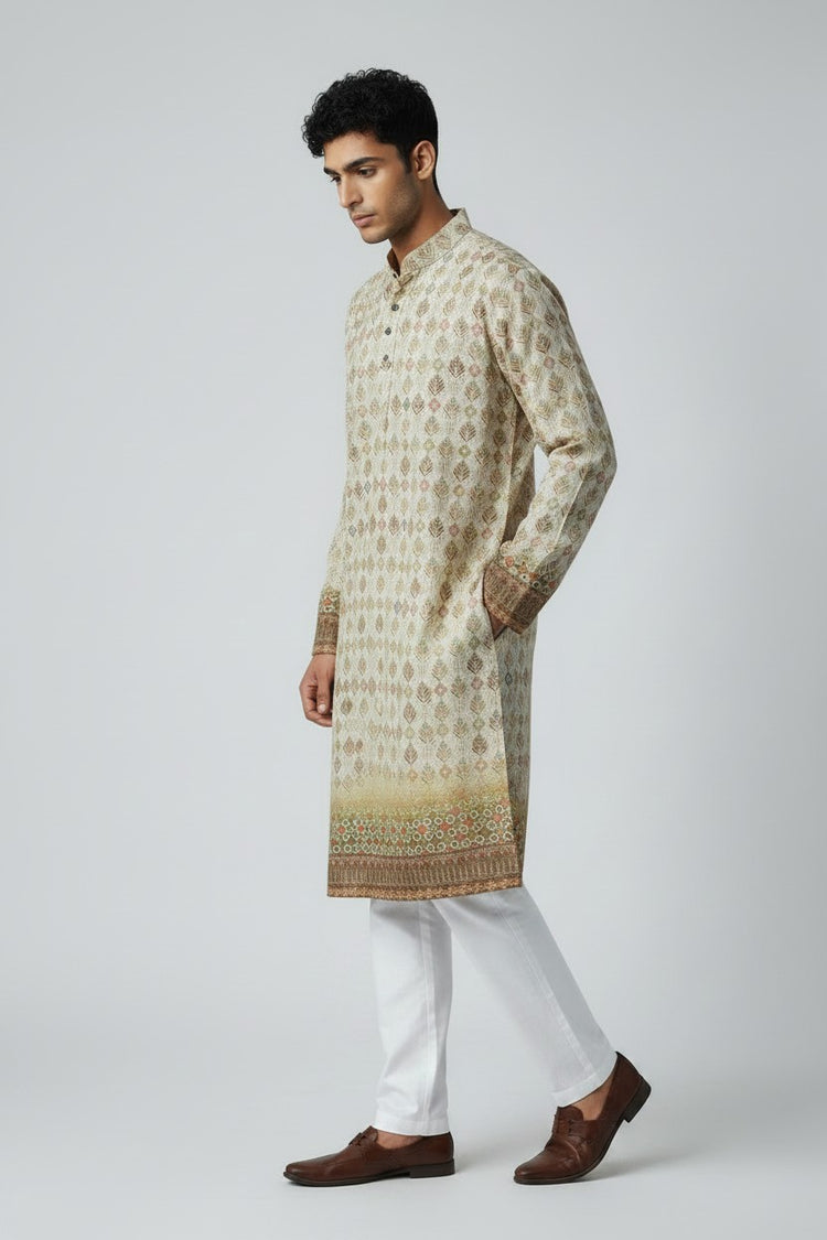 Bluesaanchi Men's Sequence Printed Kurta With Border