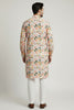 Veshbhoshaa Men's Peach Multicolour Printed Sequence Kurta Pajama Set
