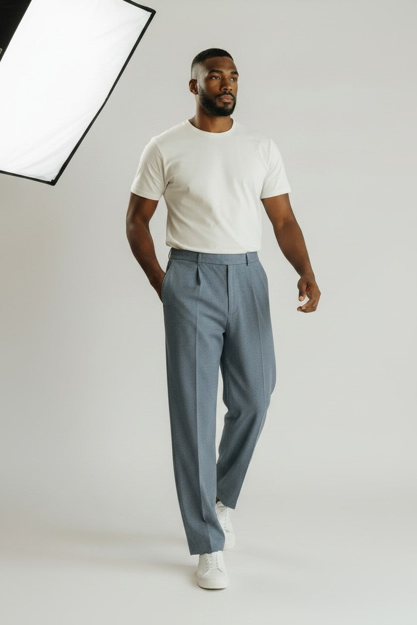 Bluebird Men's Korean Pleated Pant Grey Colour