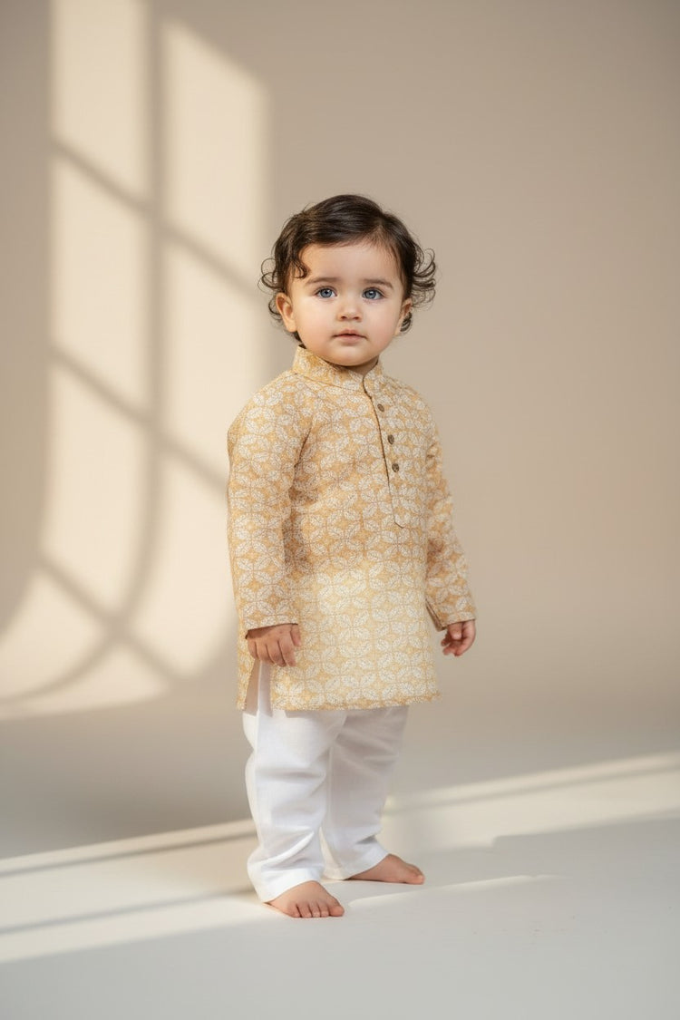 Veshbhoshaa Kid's Mustard Leaf Print sequence Pajama Set