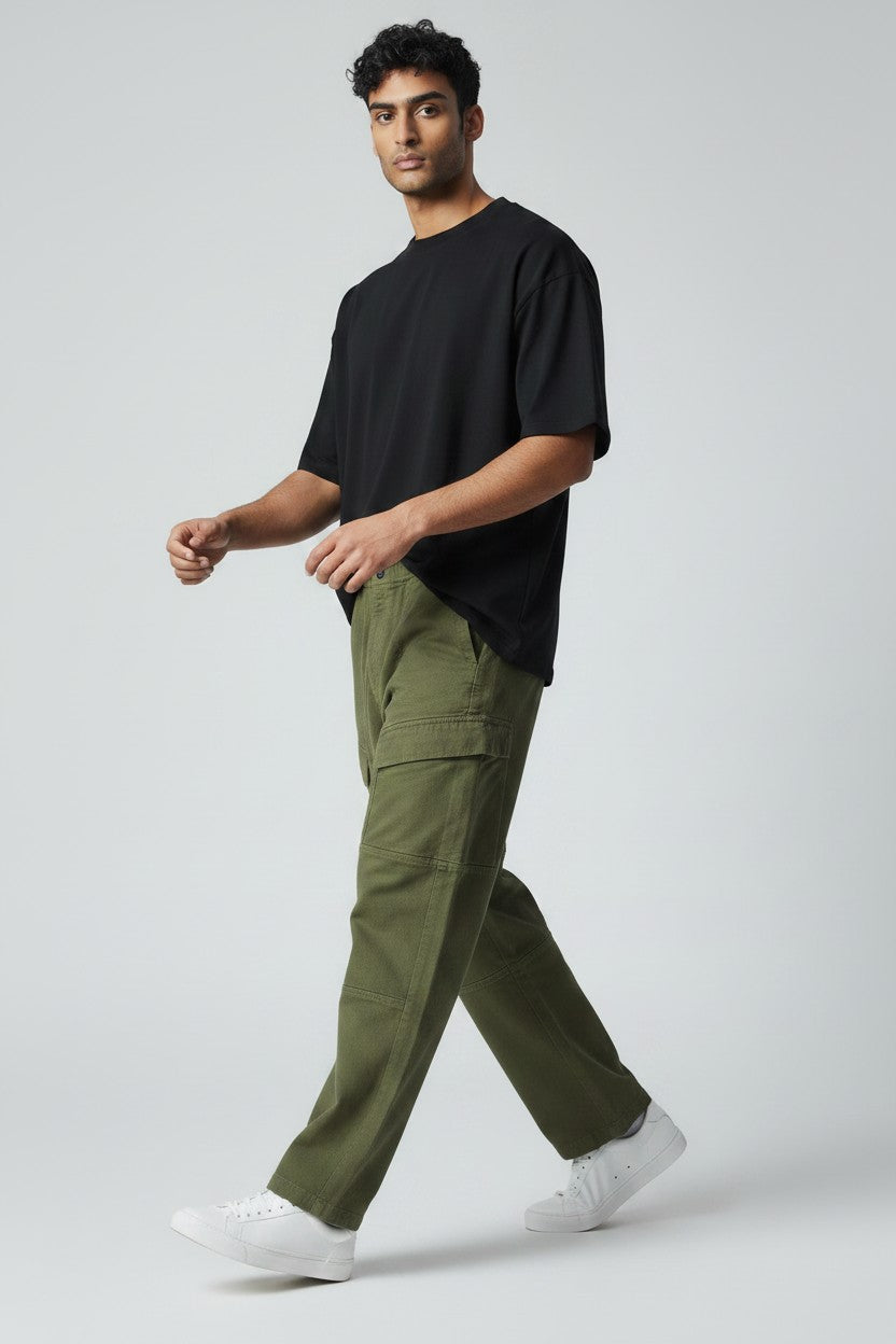 Bluebird Men's Army Green Loose Fit Cargo Pants