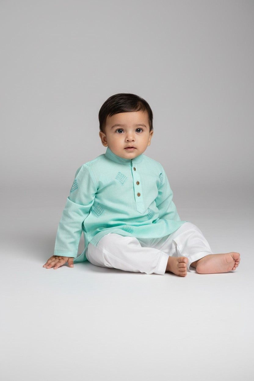 Veshbhoshaa Kid's Blue Geometric Sequence Kurta Pajama Set