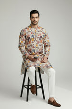Veshbhoshaa Men's White Multicolour Printed Sequence Kurta Pajama Set
