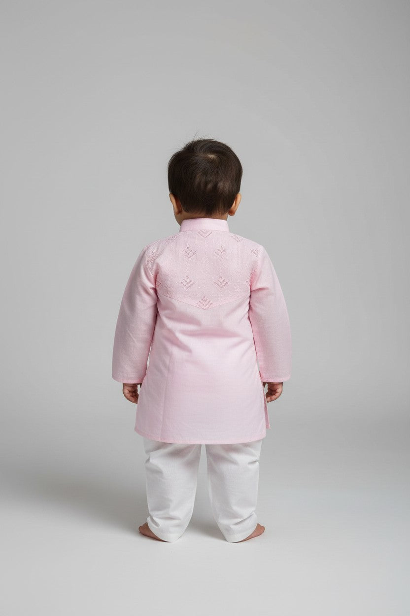 Veshbhoshaa Kid's Pink Geometric Sequence Kurta Pajama Set