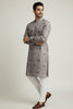 Veshbhoshaa Men's Grey Elephant Motif Sequence Kurta Pajama Set