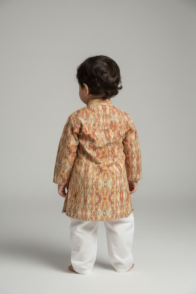 Veshbhoshaa Kid's Orange Multicolour sequence Pajama Set