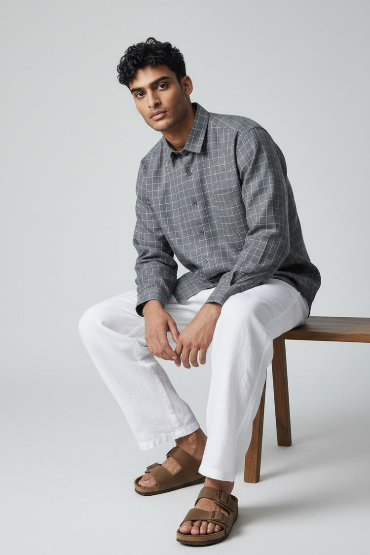 Bluebird Men's Grey Check Cotton Blend Shirt