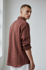 Bluebird Men's Dark Brown Linen Tencil Shirt