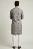 Veshbhoshaa Men's Grey Elephant Motif Sequence Kurta Pajama Set